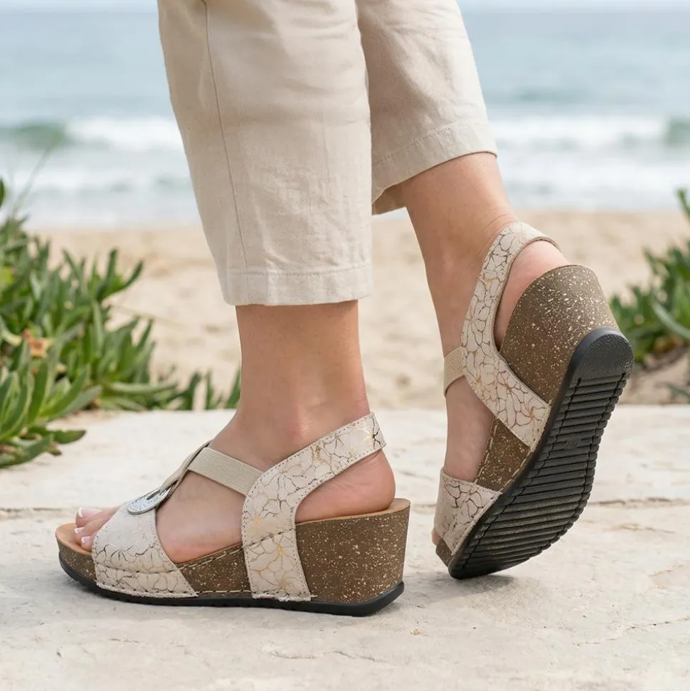 Fly Flot Wedge Heel Slingback Sandals - Beige
