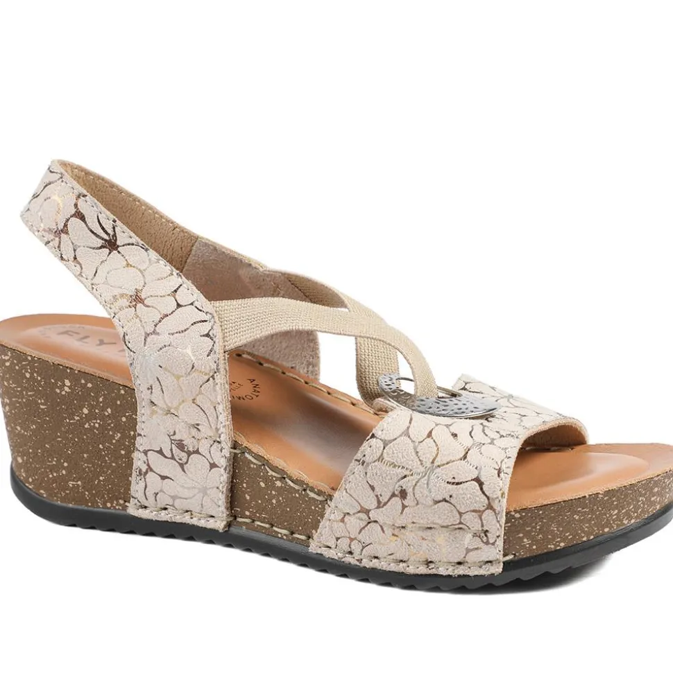 Fly Flot Wedge Heel Slingback Sandals - Beige