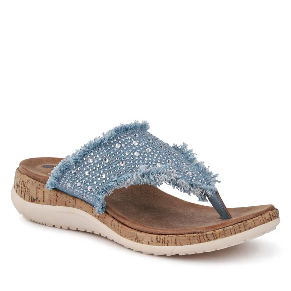 Frayed Design Toe Post Sandals - Light Blue