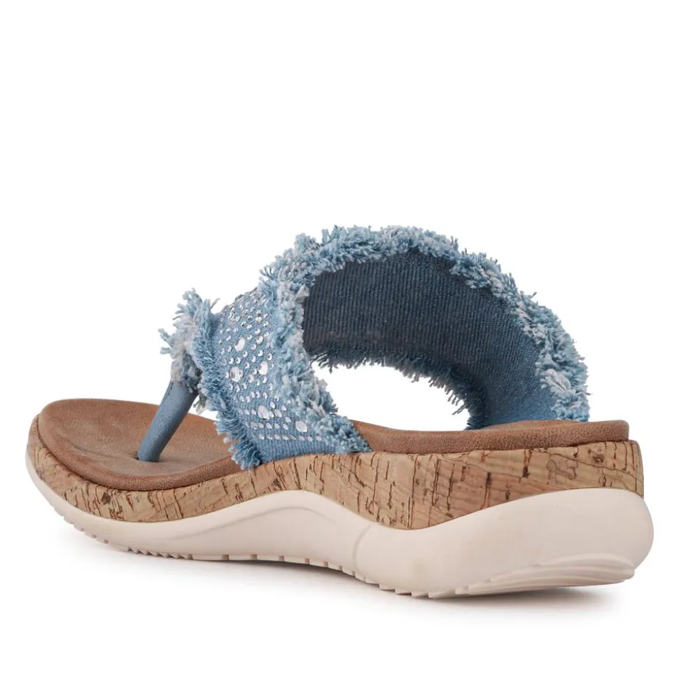 Frayed Design Toe Post Sandals - Light Blue