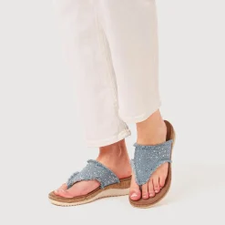 Frayed Design Toe Post Sandals - Light Blue