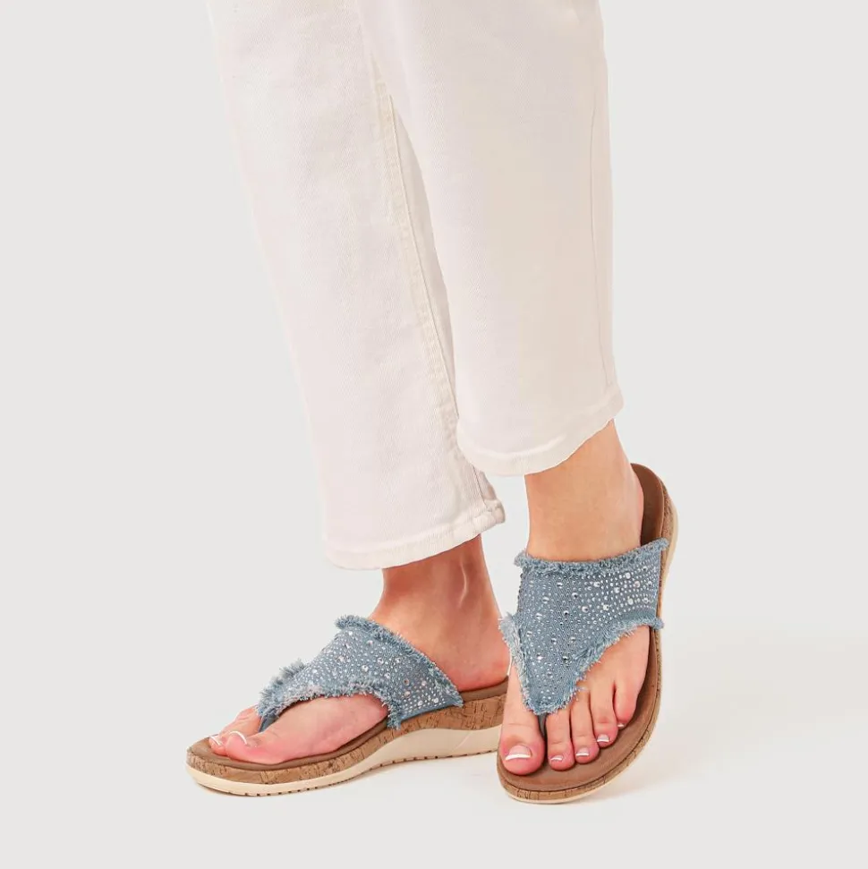 Frayed Design Toe Post Sandals - Light Blue