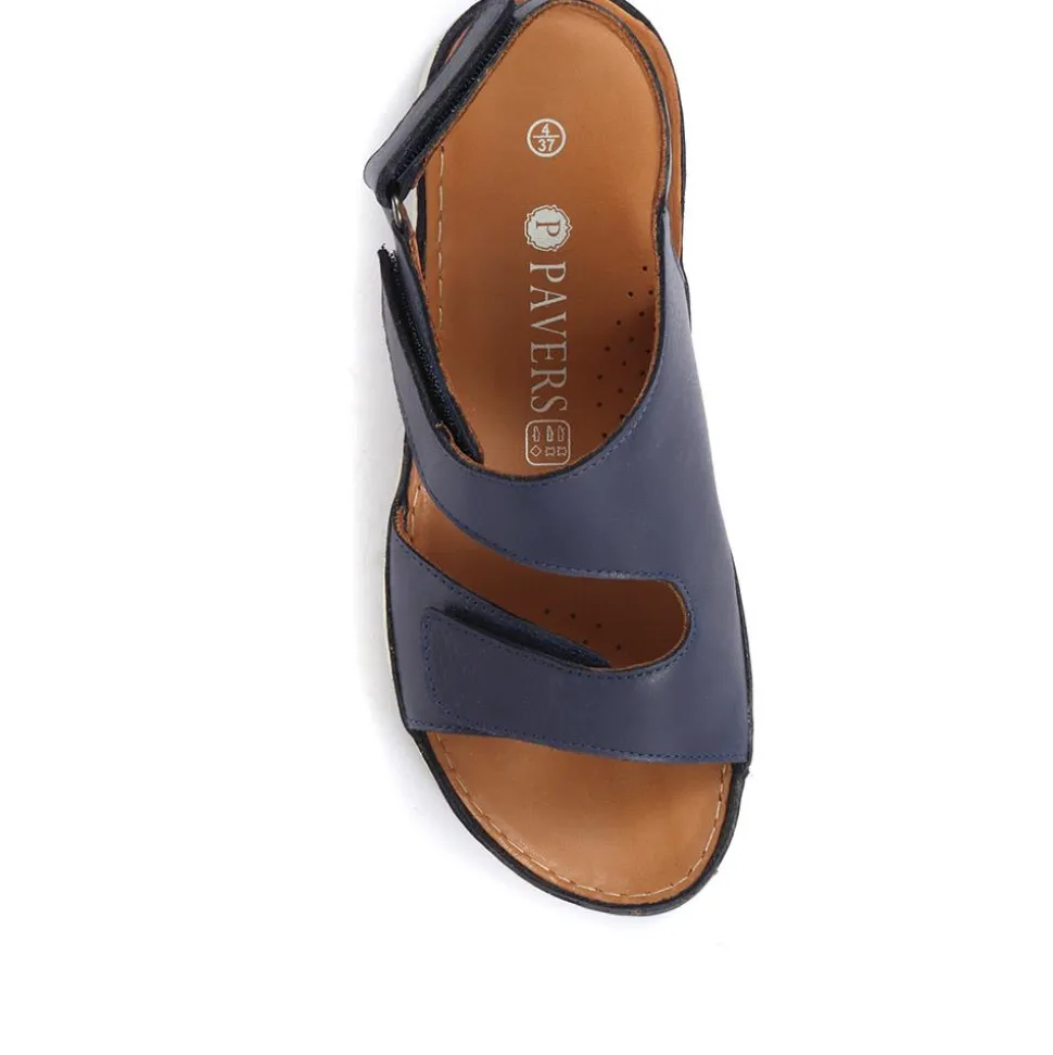 Fully Adjustable Leather Sandals - Navy