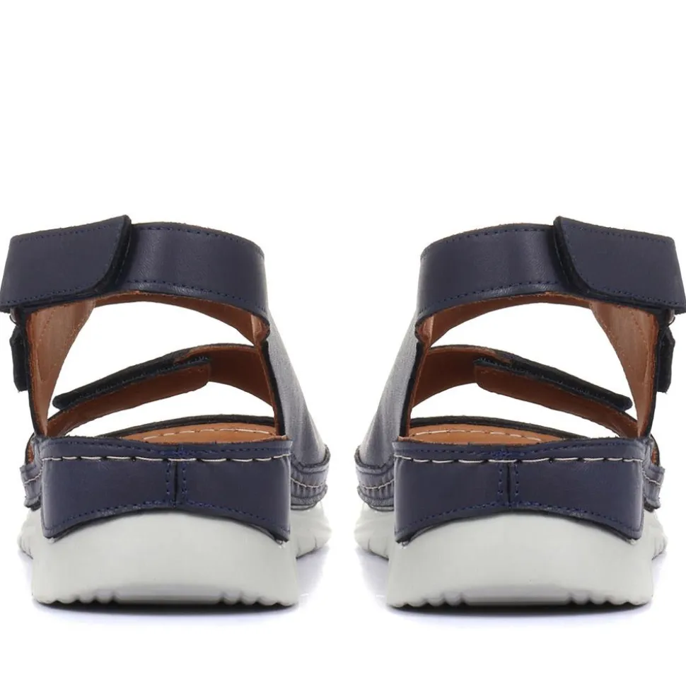 Fully Adjustable Leather Sandals - Navy