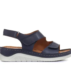 Fully Adjustable Leather Sandals - Navy