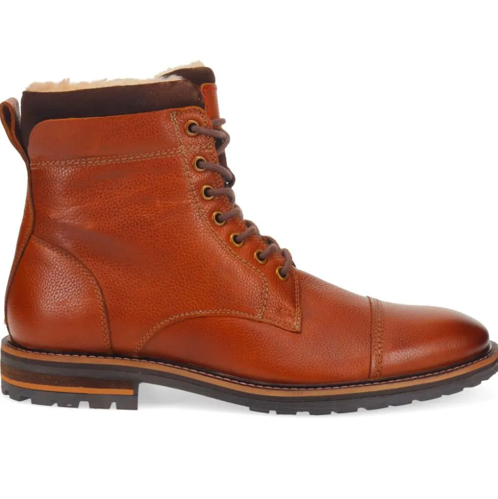 Fur-Cuffed Lace-Up Boots - Brown