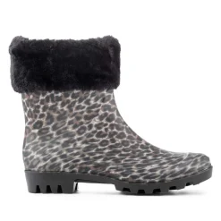 Fur Cuff Warm Lined Ankle Wellies - Leopard
