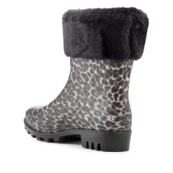 Fur Cuff Warm Lined Ankle Wellies - Leopard