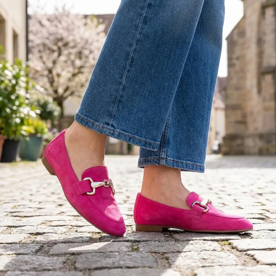 Gabor Buckle Detailed Leather Loafers - Hot Pink