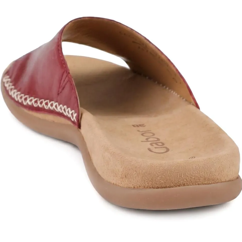 Gabor Leather Slip On Sandals - Burgundy