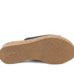 Gabor Leather Wedged Mule Sandals - Black