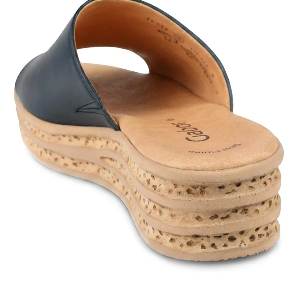 Gabor Leather Wedged Mule Sandals - Black