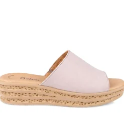 Gabor Leather Wedged Mule Sandals - Taupe