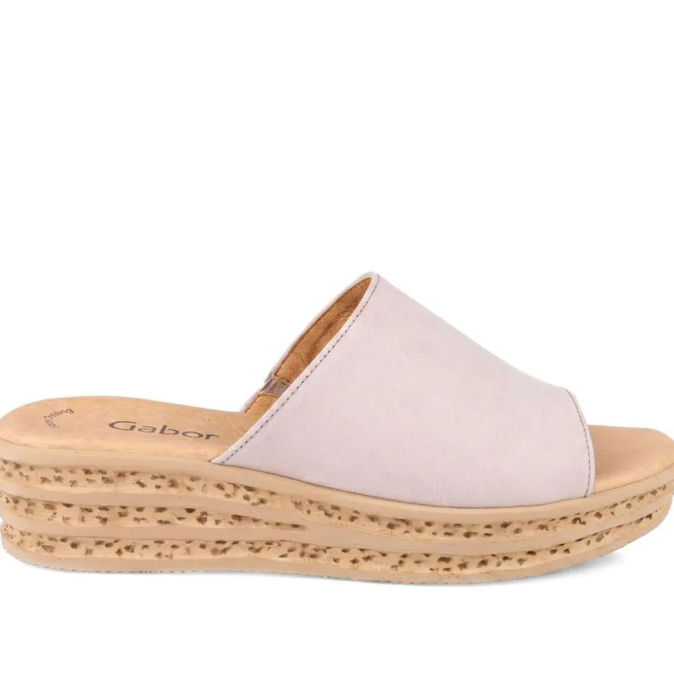 Gabor Leather Wedged Mule Sandals - Taupe