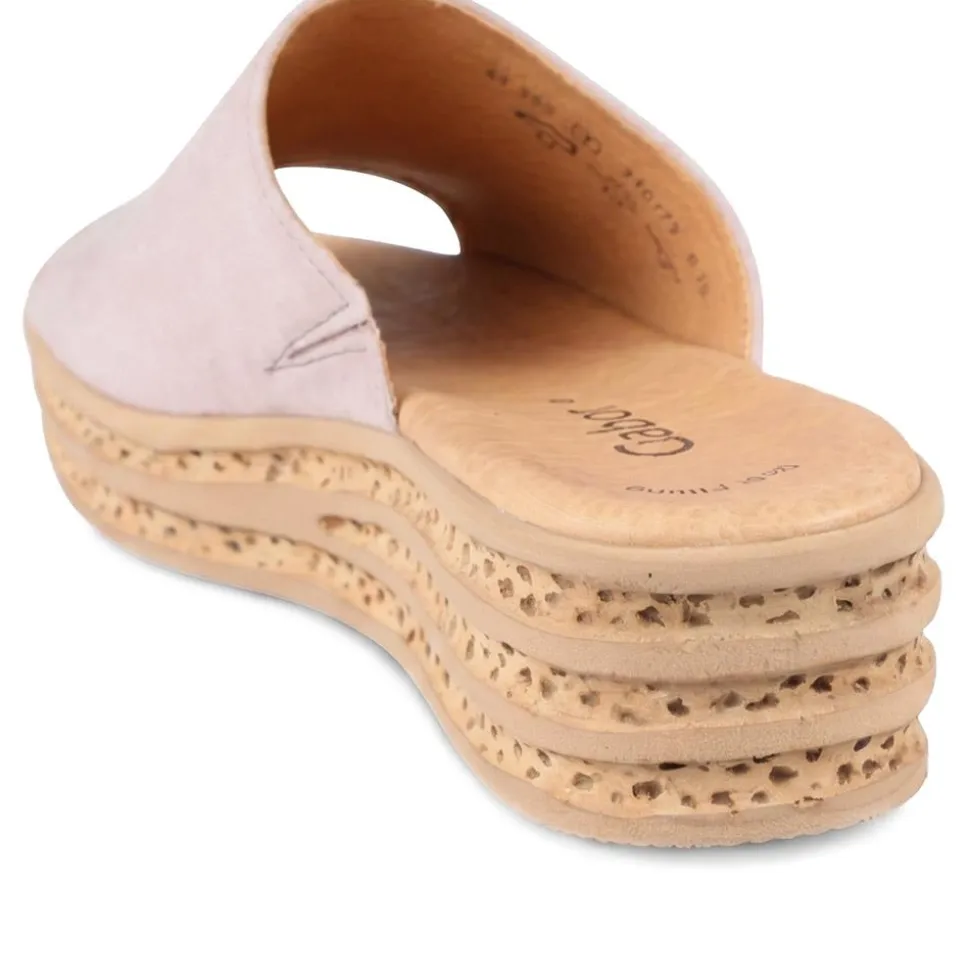 Gabor Leather Wedged Mule Sandals - Taupe