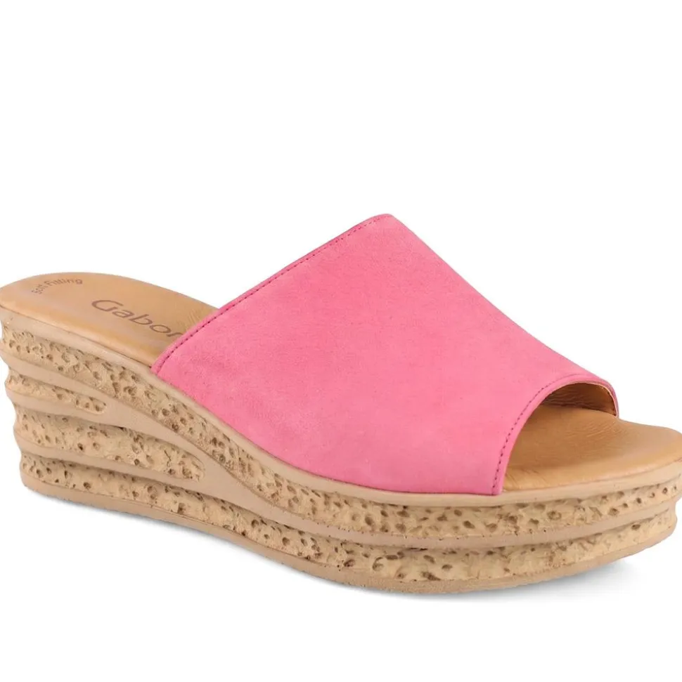 Gabor Leather Wedge Heel Mule Sandals - Fuchsia