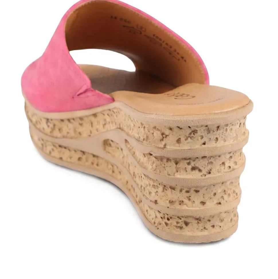 Gabor Leather Wedge Heel Mule Sandals - Fuchsia