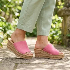 Gabor Leather Wedge Heel Mule Sandals - Fuchsia