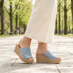 Gabor Leather Wedge Heel Mule Sandals - Pale Blue