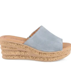 Gabor Leather Wedge Heel Mule Sandals - Pale Blue