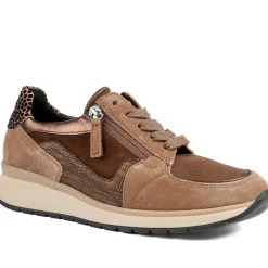 Gabor Leather Zip & Lace Trainers - Espresso