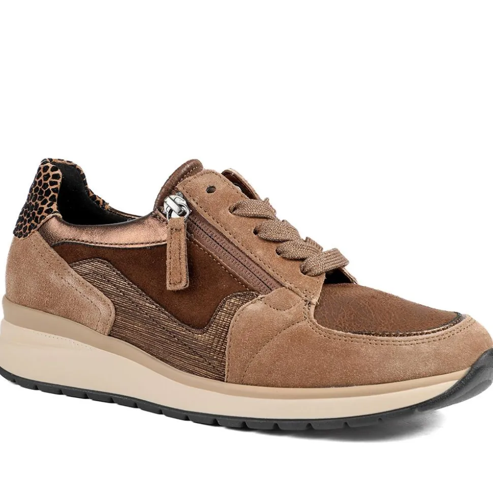 Gabor Leather Zip & Lace Trainers - Espresso