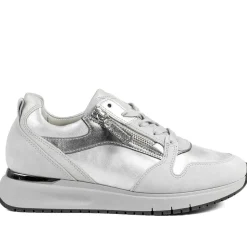 Gabor Leather Zip & Lace Trainers - Light Grey