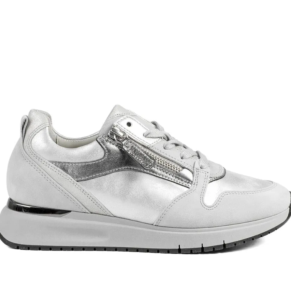 Gabor Leather Zip & Lace Trainers - Light Grey