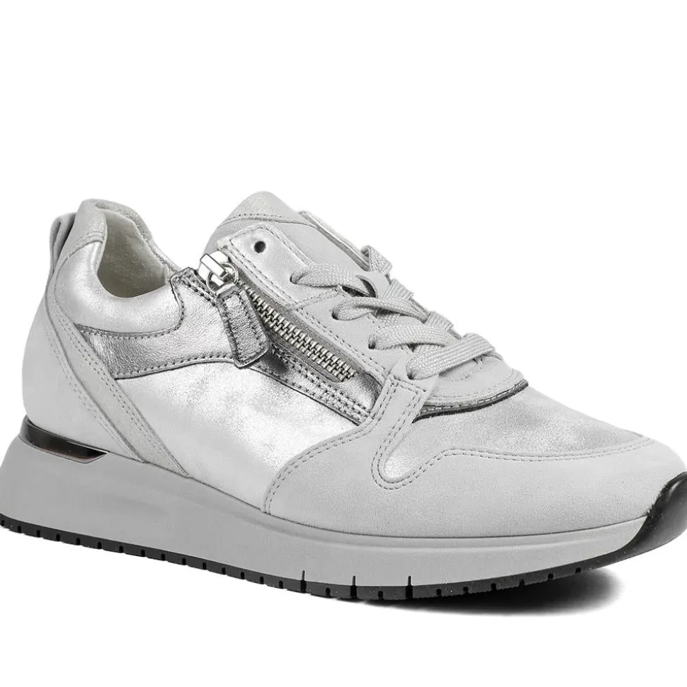 Gabor Leather Zip & Lace Trainers - Light Grey