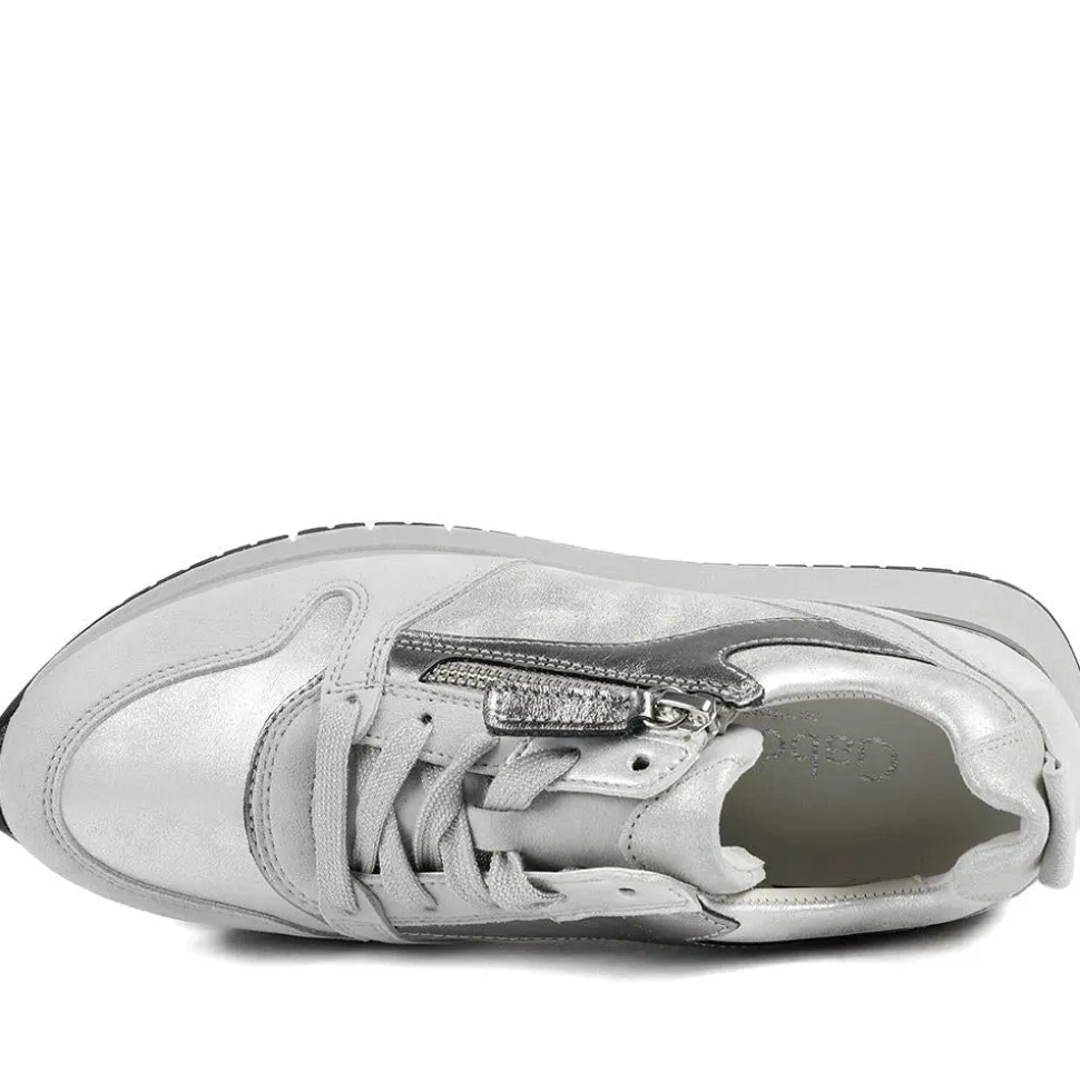 Gabor Leather Zip & Lace Trainers - Light Grey