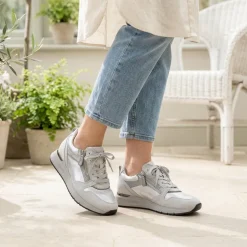 Gabor Leather Zip & Lace Trainers - Light Grey