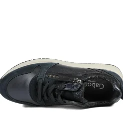 Gabor Leather Zip & Lace Trainers - Navy