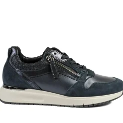 Gabor Leather Zip & Lace Trainers - Navy