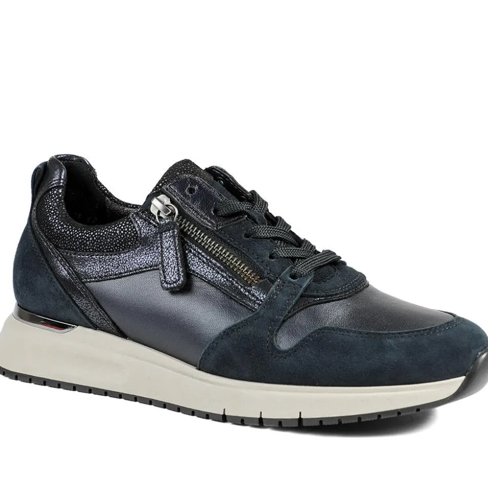 Gabor Leather Zip & Lace Trainers - Navy