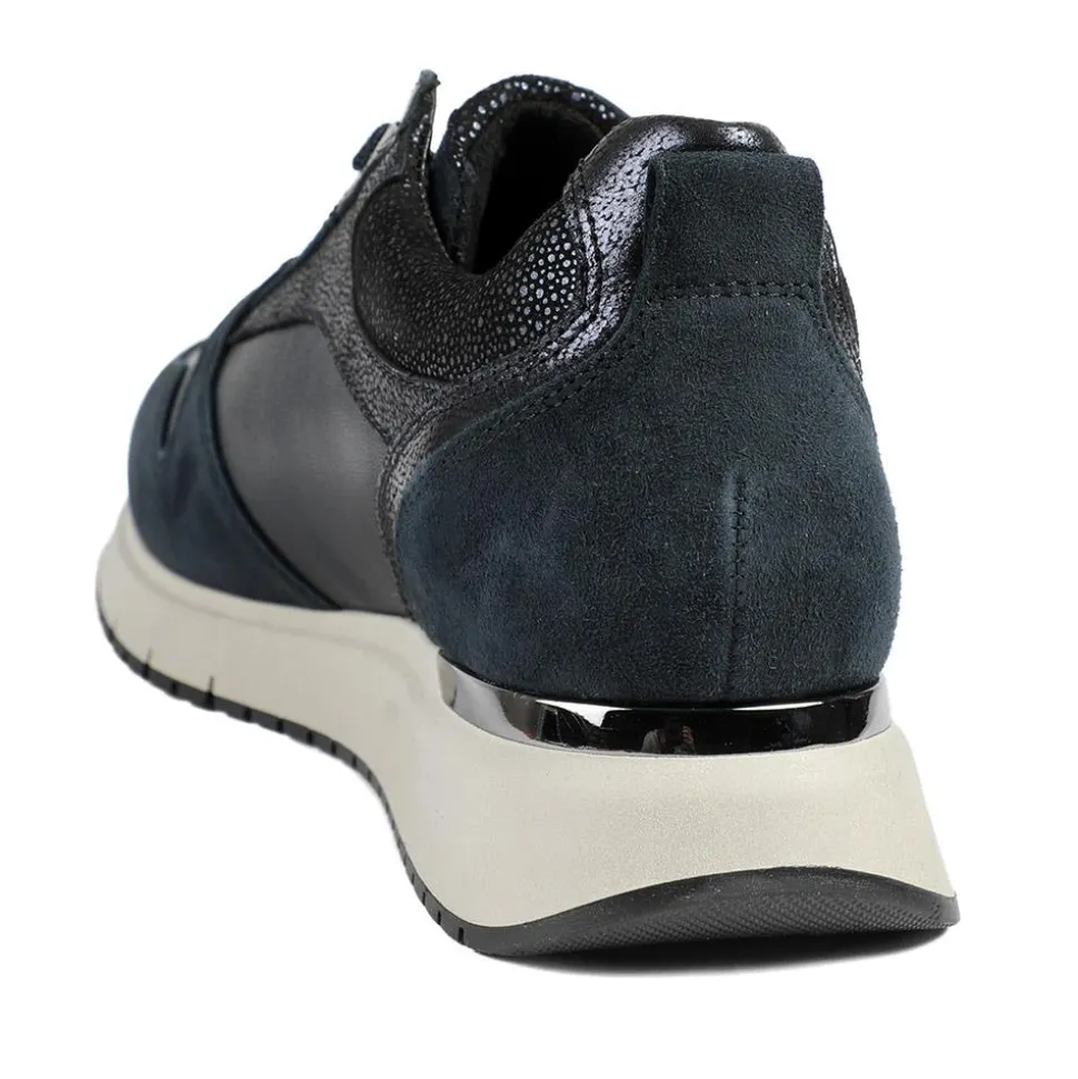 Gabor Leather Zip & Lace Trainers - Navy