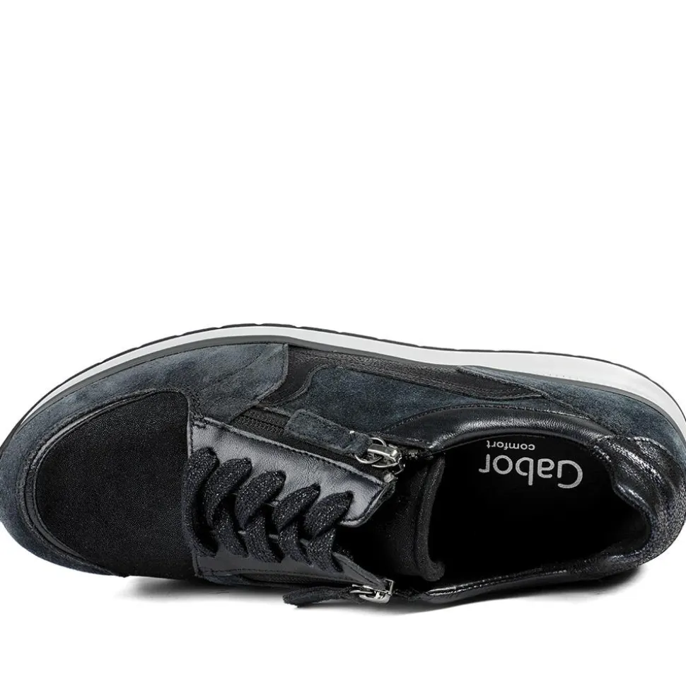 Gabor Leather Zip & Lace Trainers - Navy