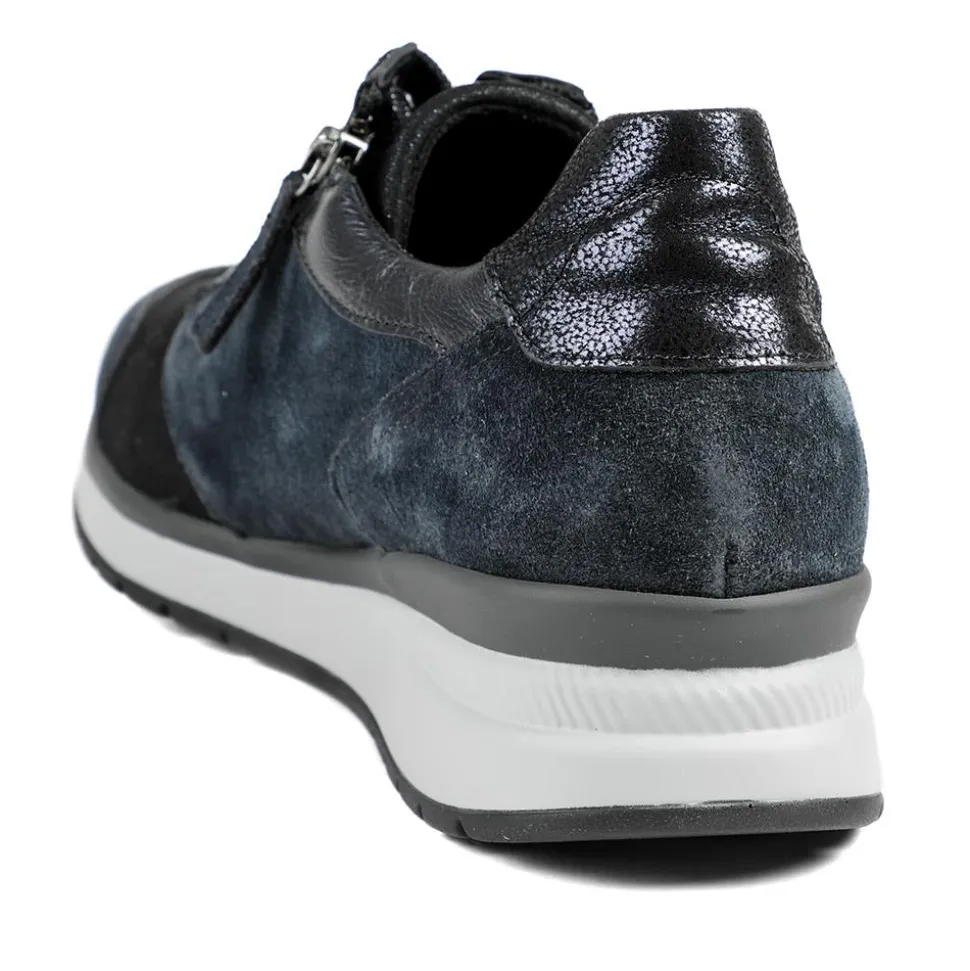 Gabor Leather Zip & Lace Trainers - Navy