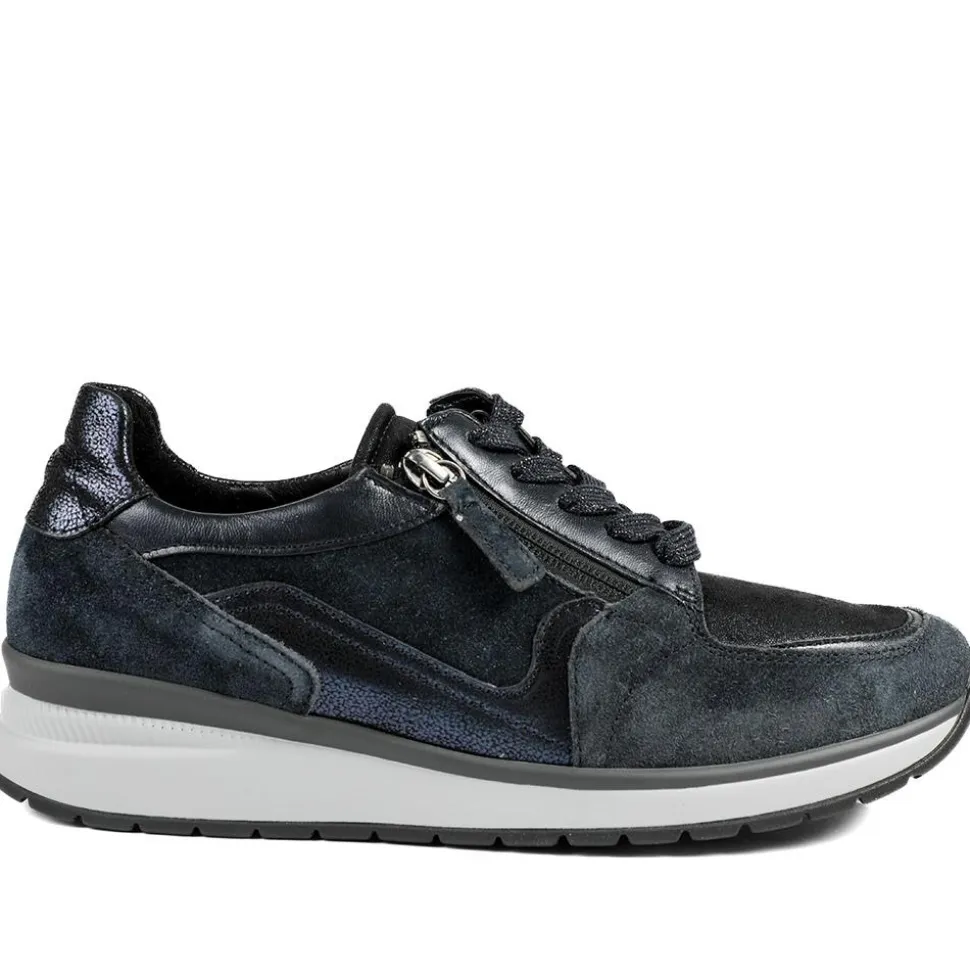 Gabor Leather Zip & Lace Trainers - Navy