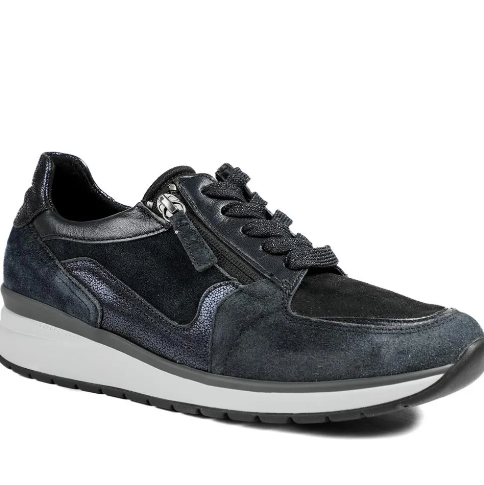 Gabor Leather Zip & Lace Trainers - Navy