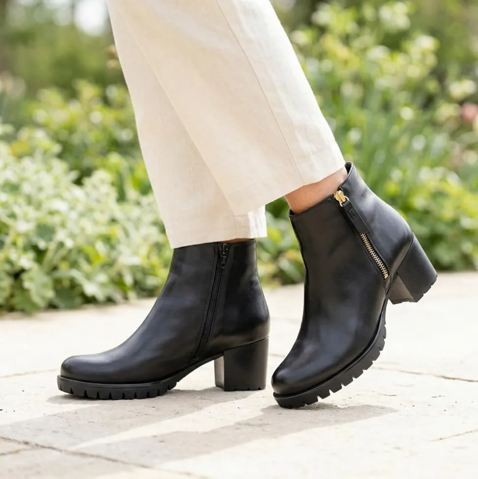 Gabor Leather Zip Up Ankle Boots - Black