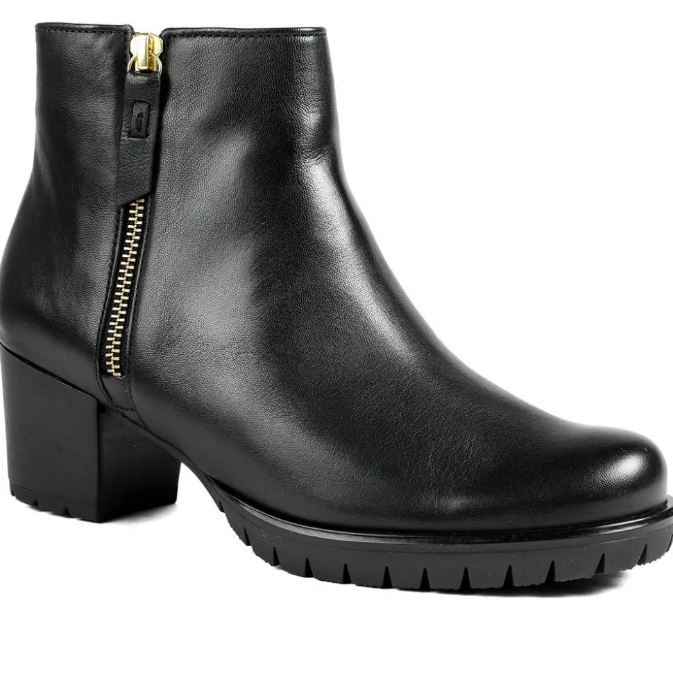 Gabor Leather Zip Up Ankle Boots - Black