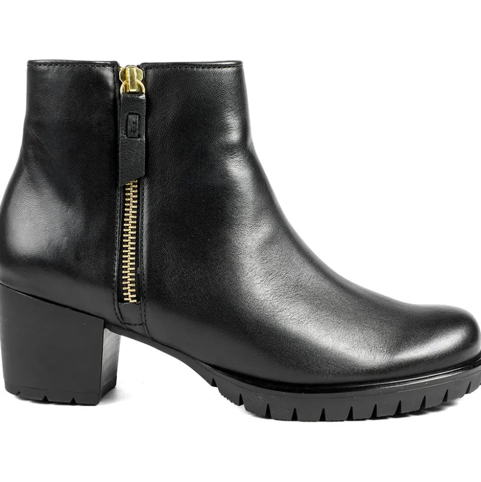 Gabor Leather Zip Up Ankle Boots - Black