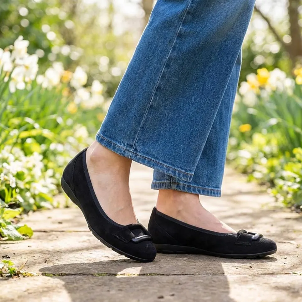 Gabor Raven Leather Ballet Pumps - Black