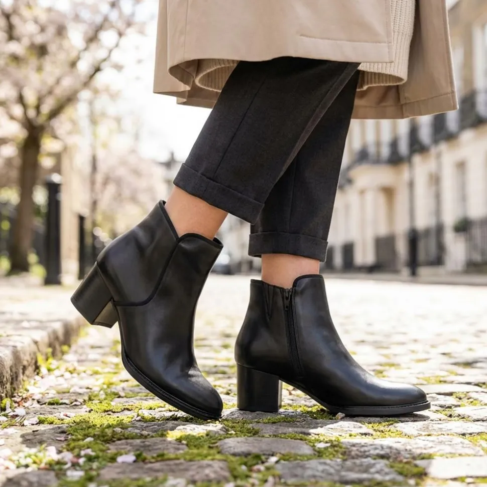 Gabor Smart Leather Zip Up Ankle Boots - Black