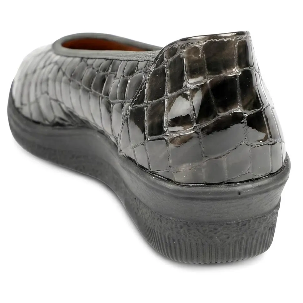 Gabor Wide Fit Leather Chunky Sole Pumps - Brown Croc