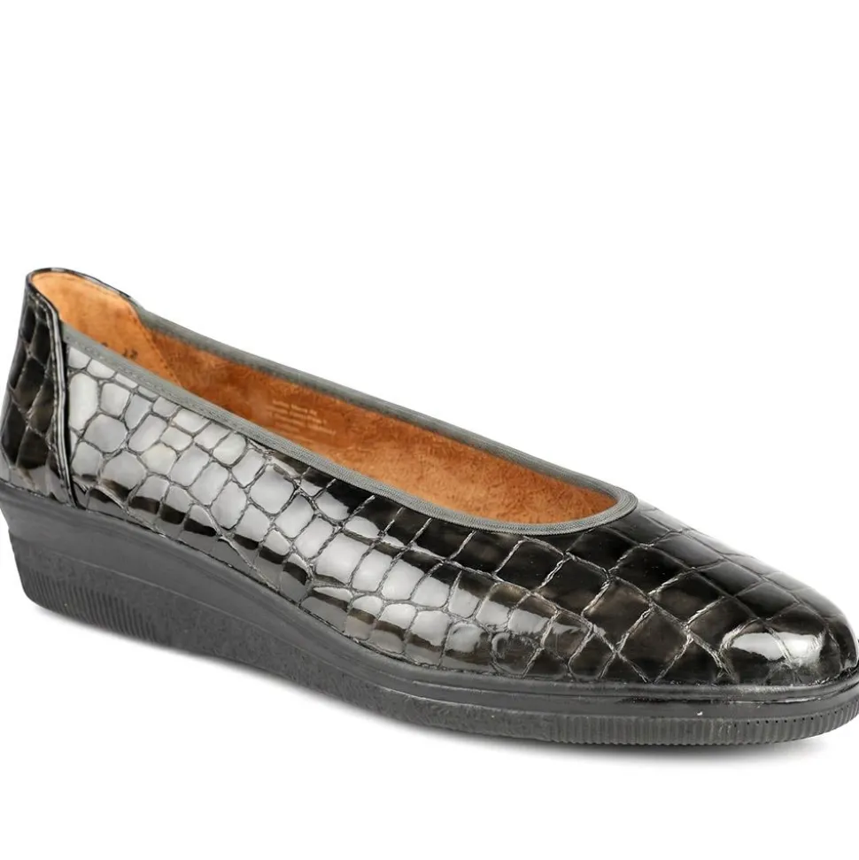 Gabor Wide Fit Leather Chunky Sole Pumps - Brown Croc