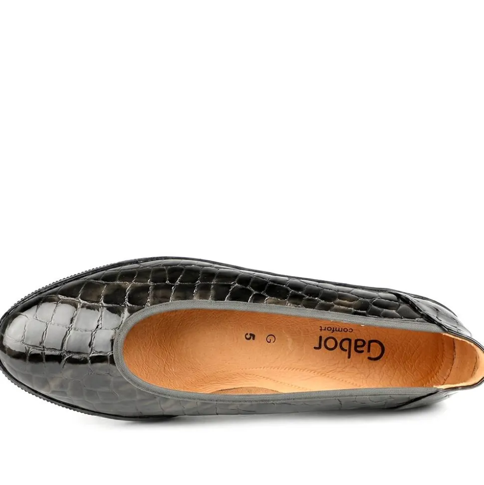 Gabor Wide Fit Leather Chunky Sole Pumps - Brown Croc