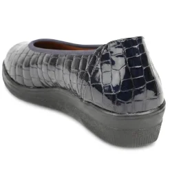 Gabor Wide Fit Leather Chunky Sole Pumps - Navy Croc