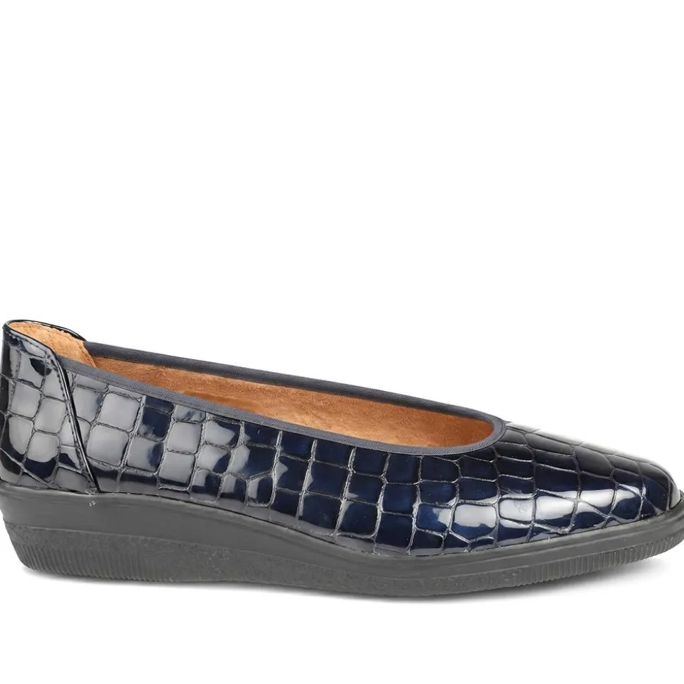 Gabor Wide Fit Leather Chunky Sole Pumps - Navy Croc