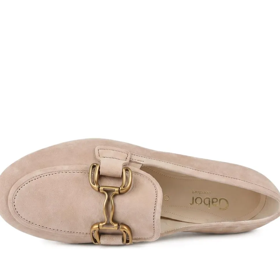 Gabor Wide Fit Leather Loafers With Chrome Snaffle - Sand
